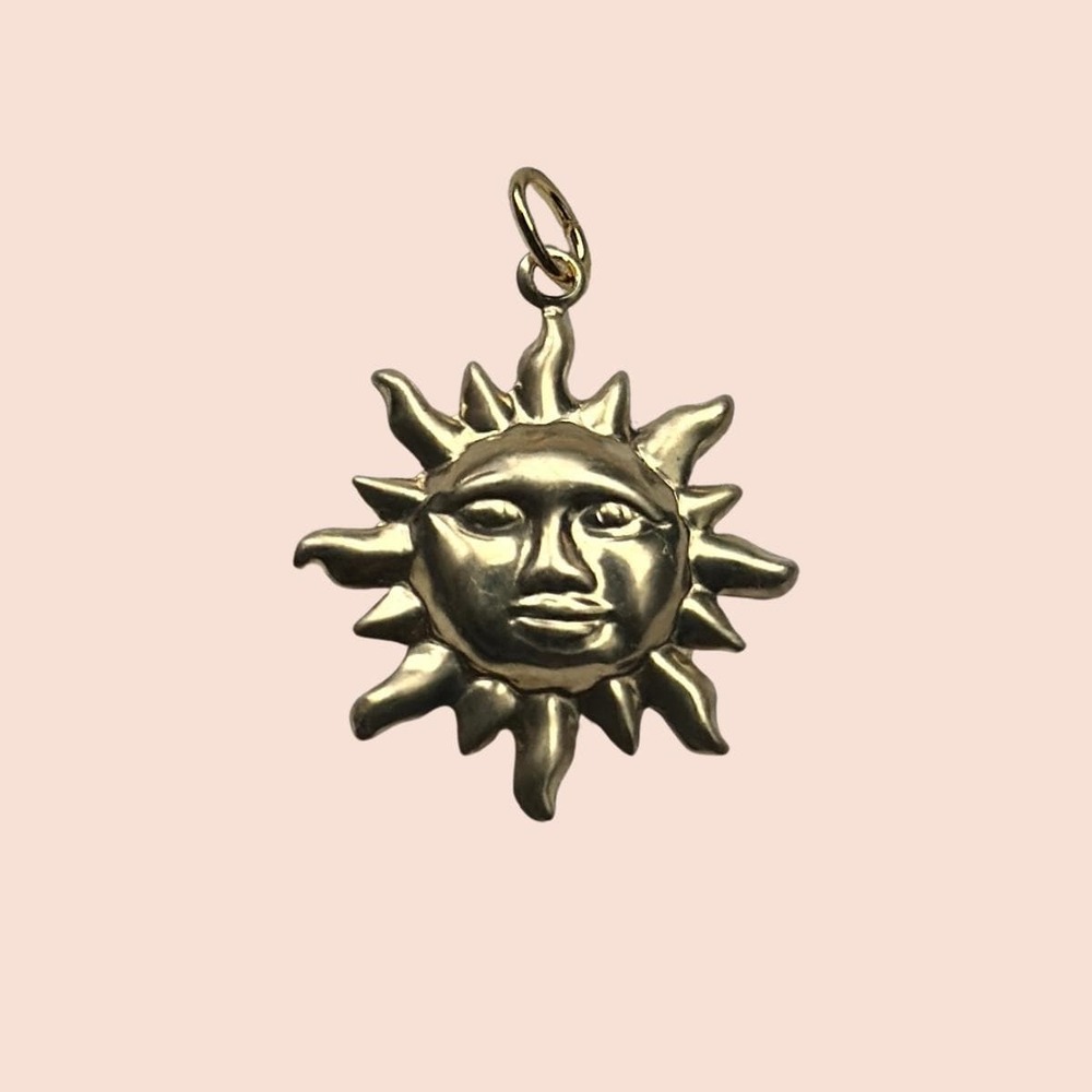 Sun Face Charm Vintage Raw Brass, Celestial Whimsigoth Charm for Necklace